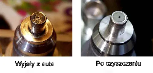 Zanieczyszczony wtryskiwacz benzyny i czysty wtryskiwacz porównanie