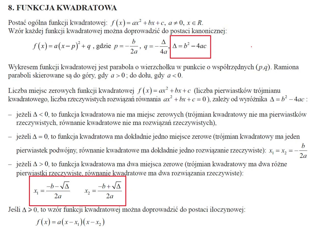 Parabola funkcji kwadratowej delta ujemna