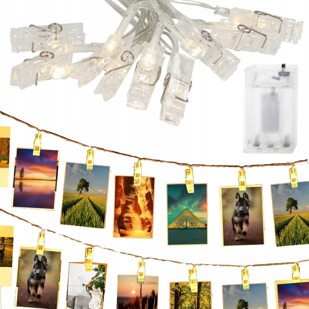 galeria zdjęć sznurek klamerki girlanda świetlna