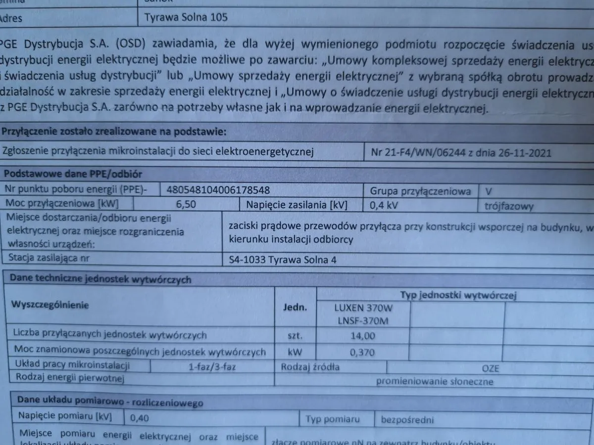 Wniosek o zwiększenie mocy przyłączeniowej OSD