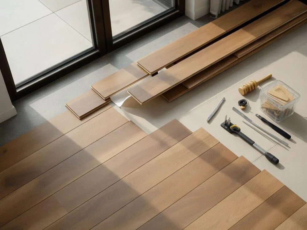 Panele podłogowe układane równolegle do okna, optyczne poszerzenie pokoju