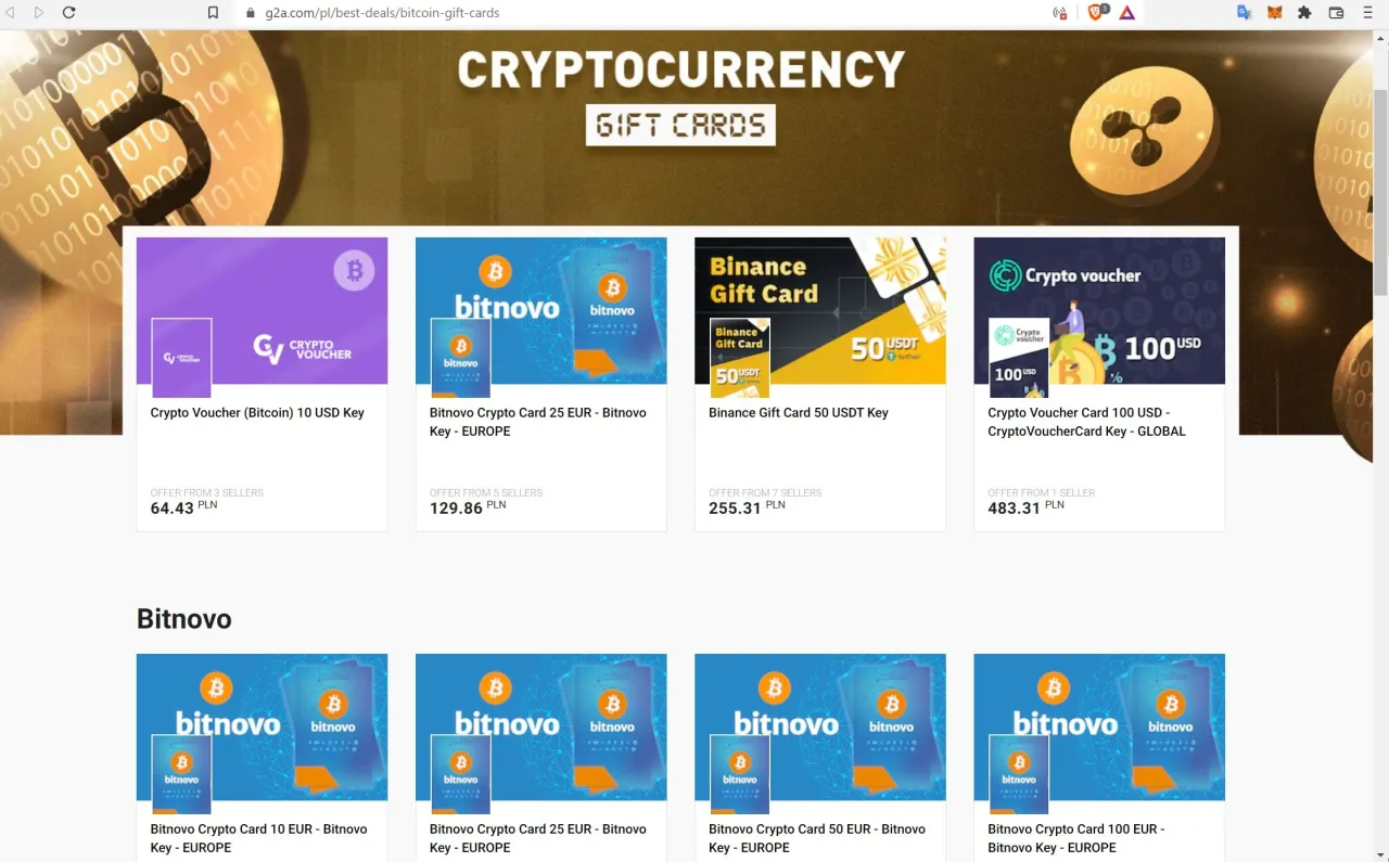 karty podarunkowe za kryptowaluty