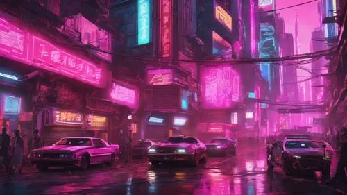estetyka cyberpunk neo-noir miasto neony