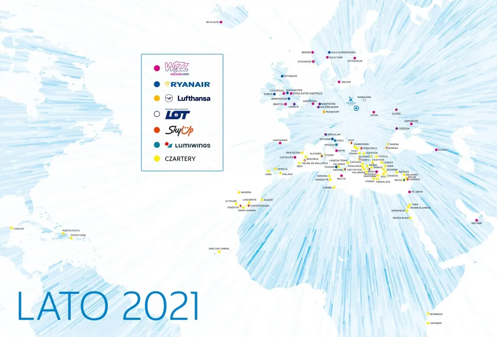 Mapa połączeń lotniczych Polska Teneryfa
