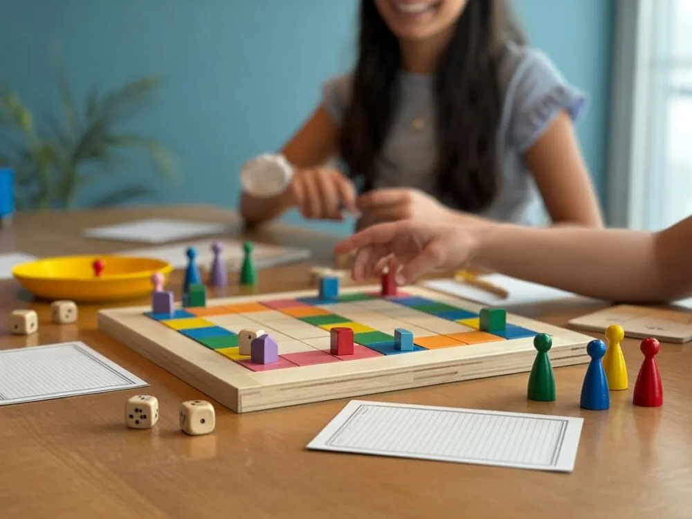 Dziecko grające w matematyczną grę planszową