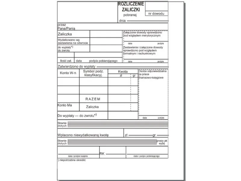 wzór formularza rozliczenia zaliczki