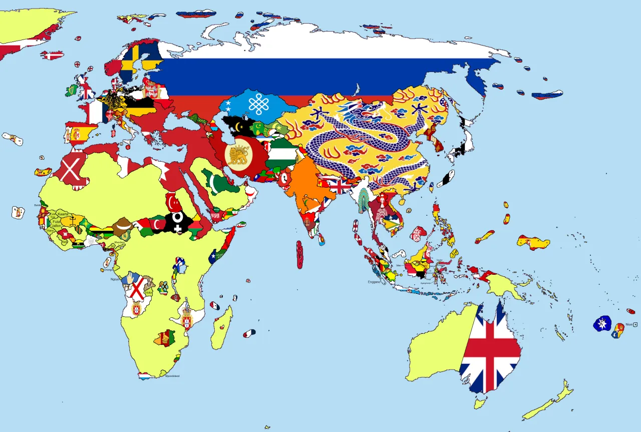 Mapa świata z zaznaczoną Rosją i ikonami firm