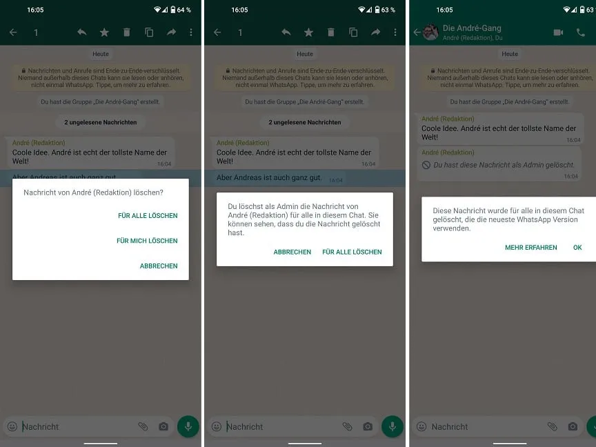 WhatsApp Gruppe löschen Admin Screenshot