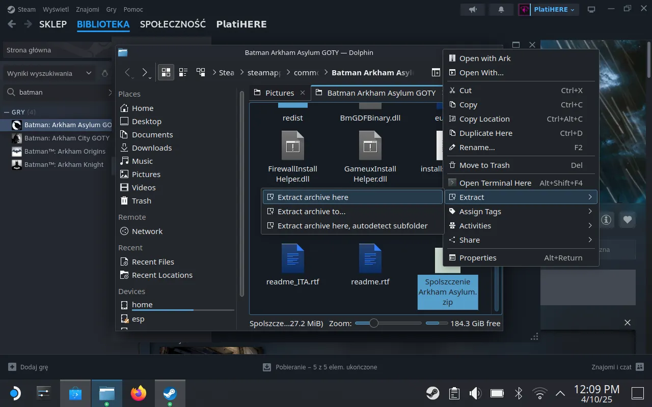 Menu kontekstowe z opcją