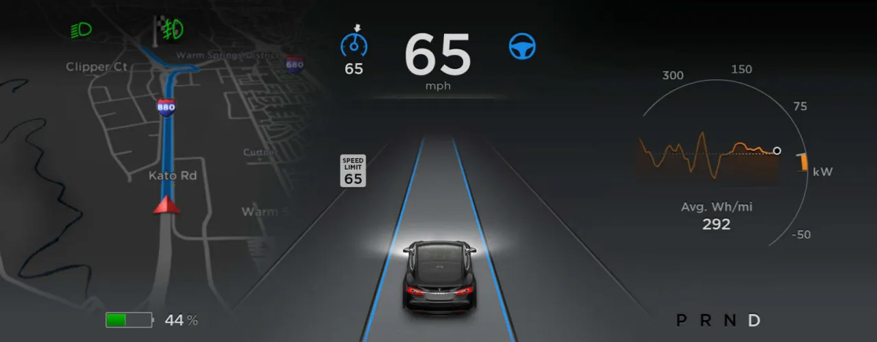 Tesla Autopilot interfejs na ekranie