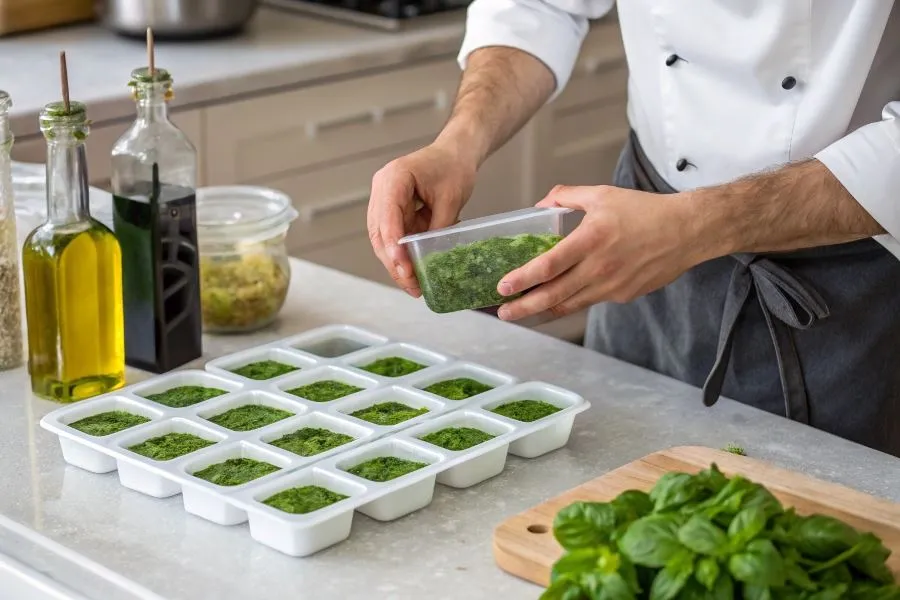 mrożone pesto w foremkach do lodu