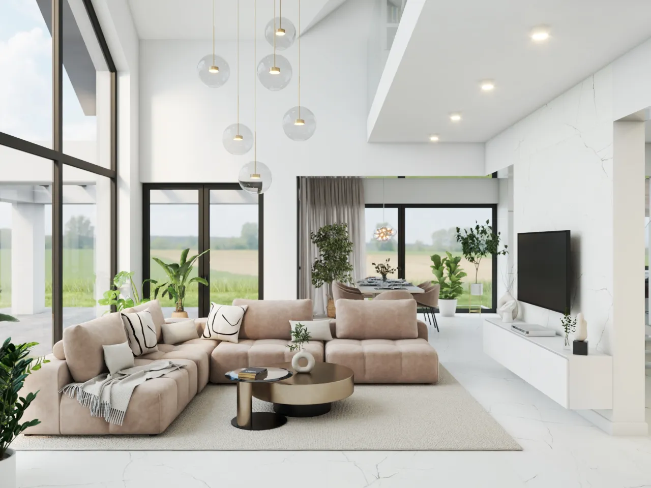 przytulne oświetlenie salonu warstwowe