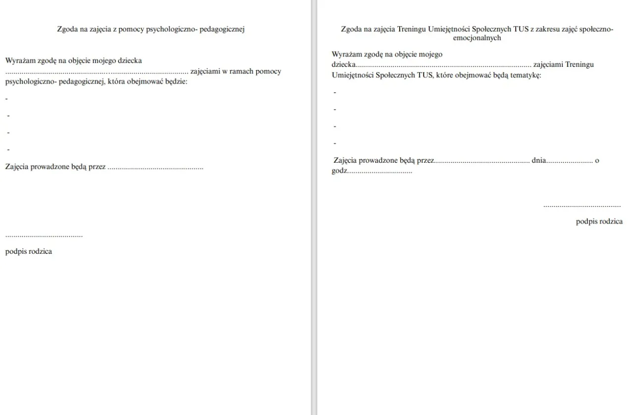 zgoda rodzica psycholog szkolny