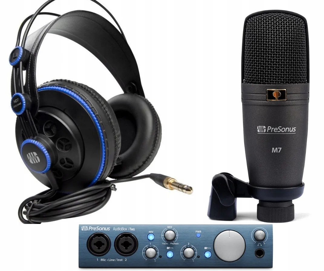 domowe studio nagrań lektora mikrofon słuchawki interfejs audio