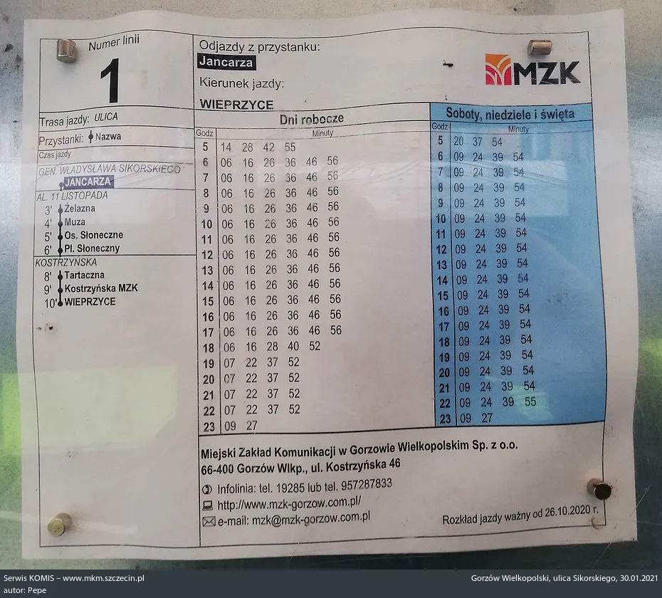 Oznaczenia w rozkładzie jazdy MZK Gorzów