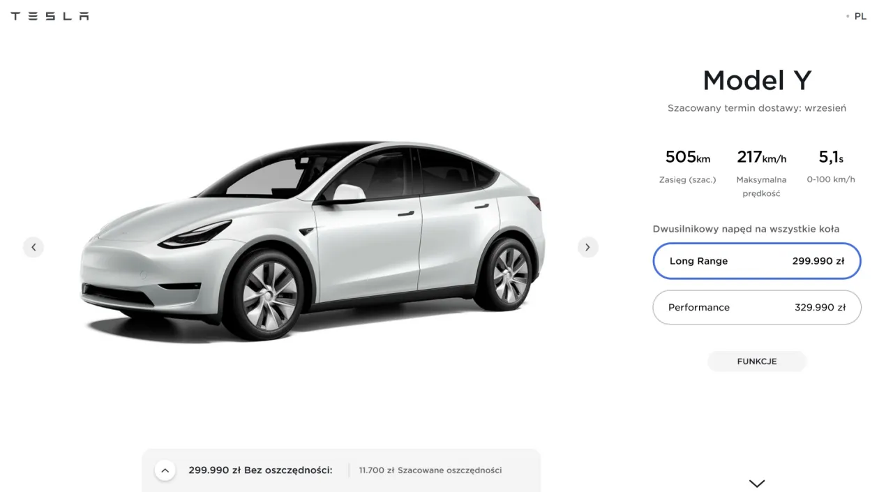 Tesla konfigurator wnętrza lakier koła