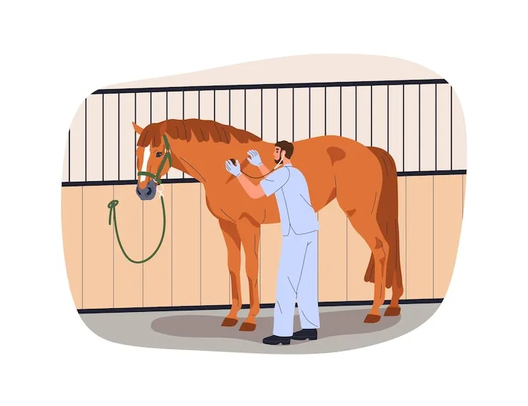 weterynarz badający konia w stajni