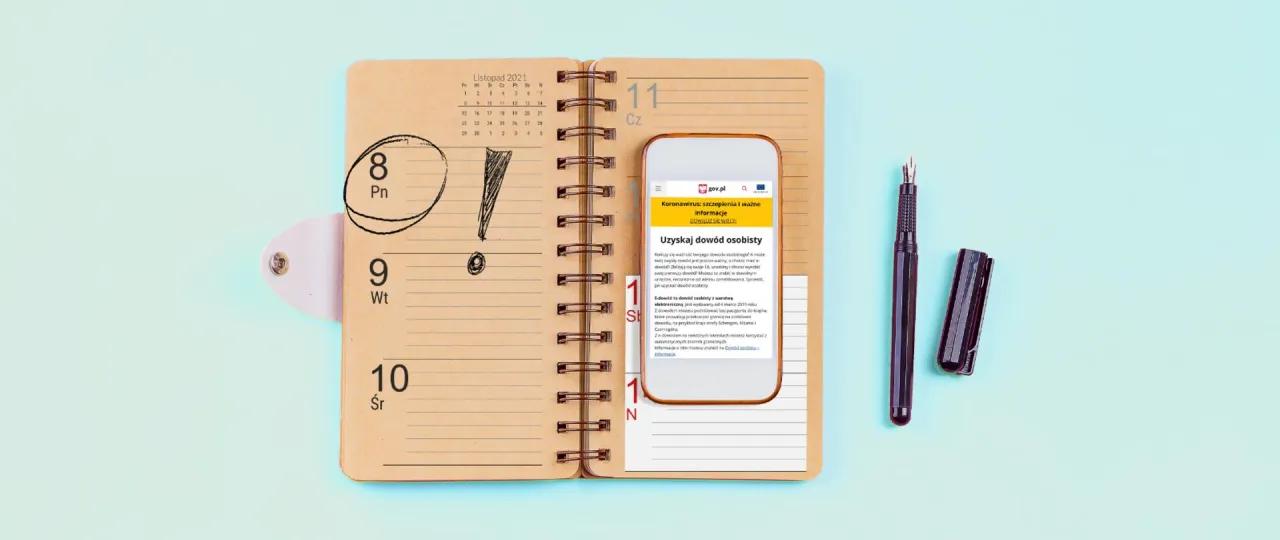 Kalendarz z zaznaczoną datą i dow&oacute;d osobisty