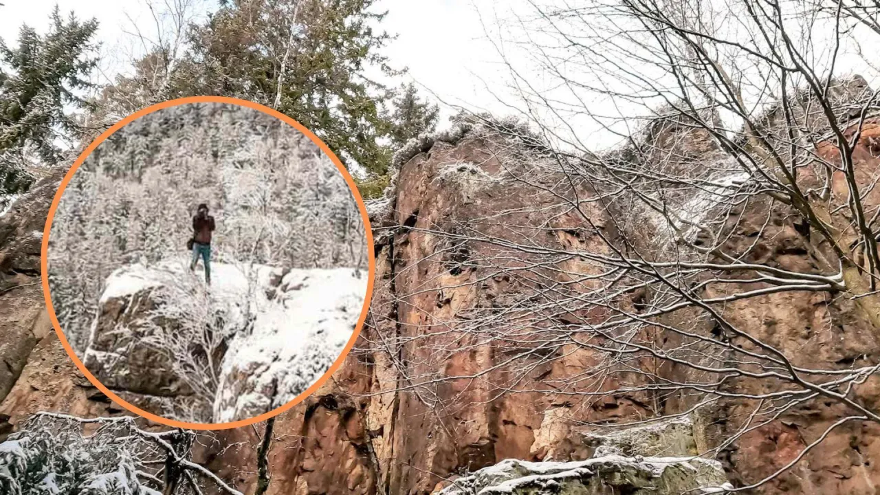 Droga Stu Zakręt&oacute;w G&oacute;ry Stołowe zimą