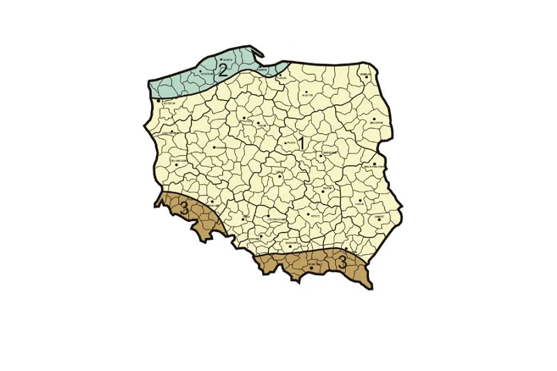 Zdjęcie Parcie wiatru na ścianę - Strefy obciążenia wiatrem, Polska