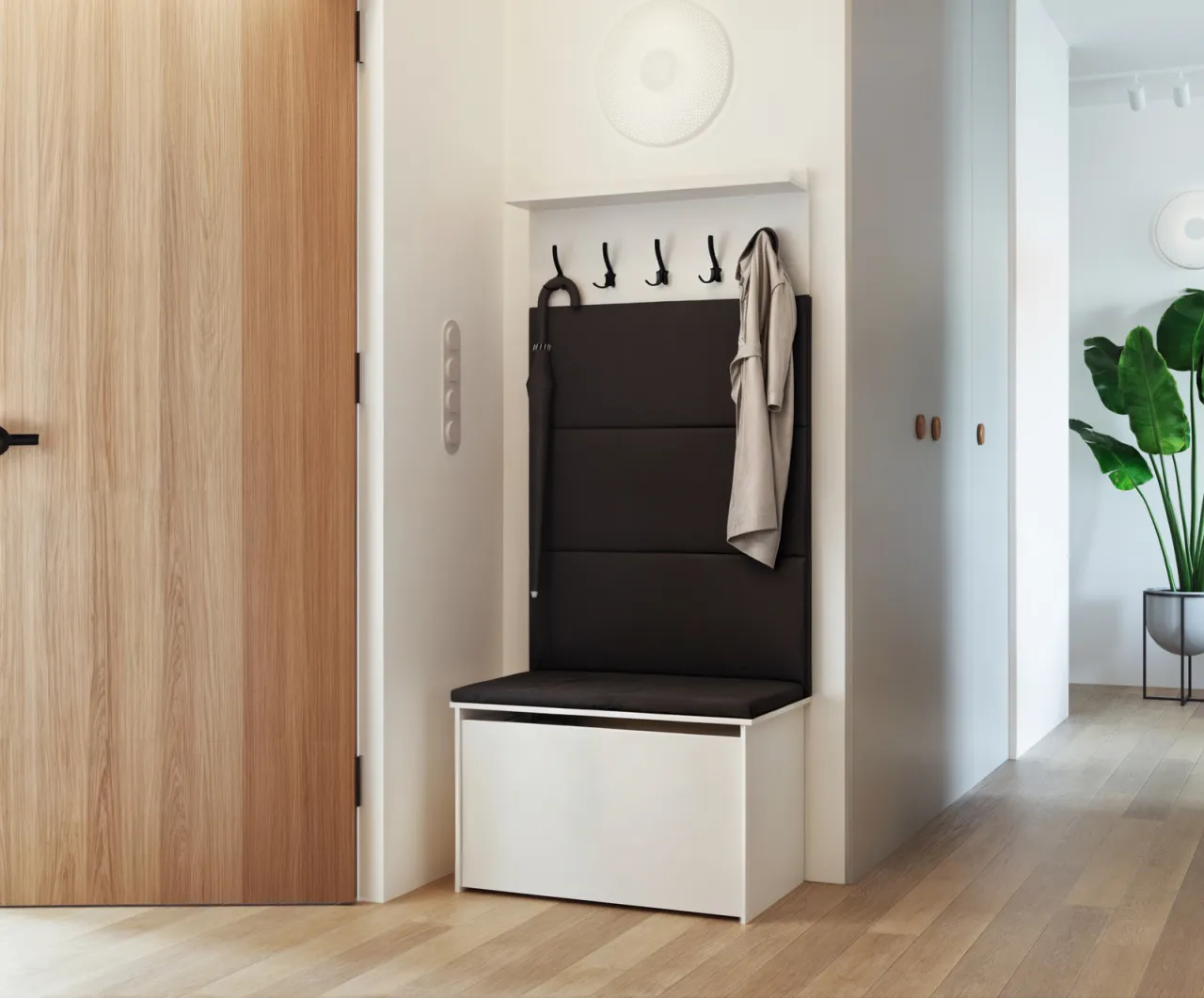 wąska szafka na buty z siedziskiem przedpok&oacute;j