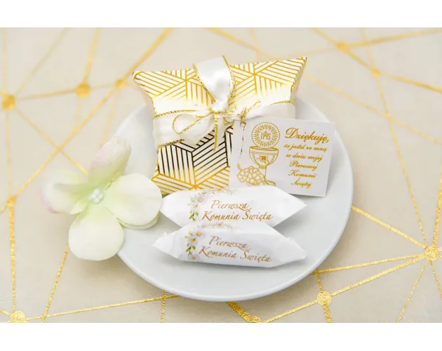 Podziękowania dla gości komunijnych aniołki krówki personalizowane