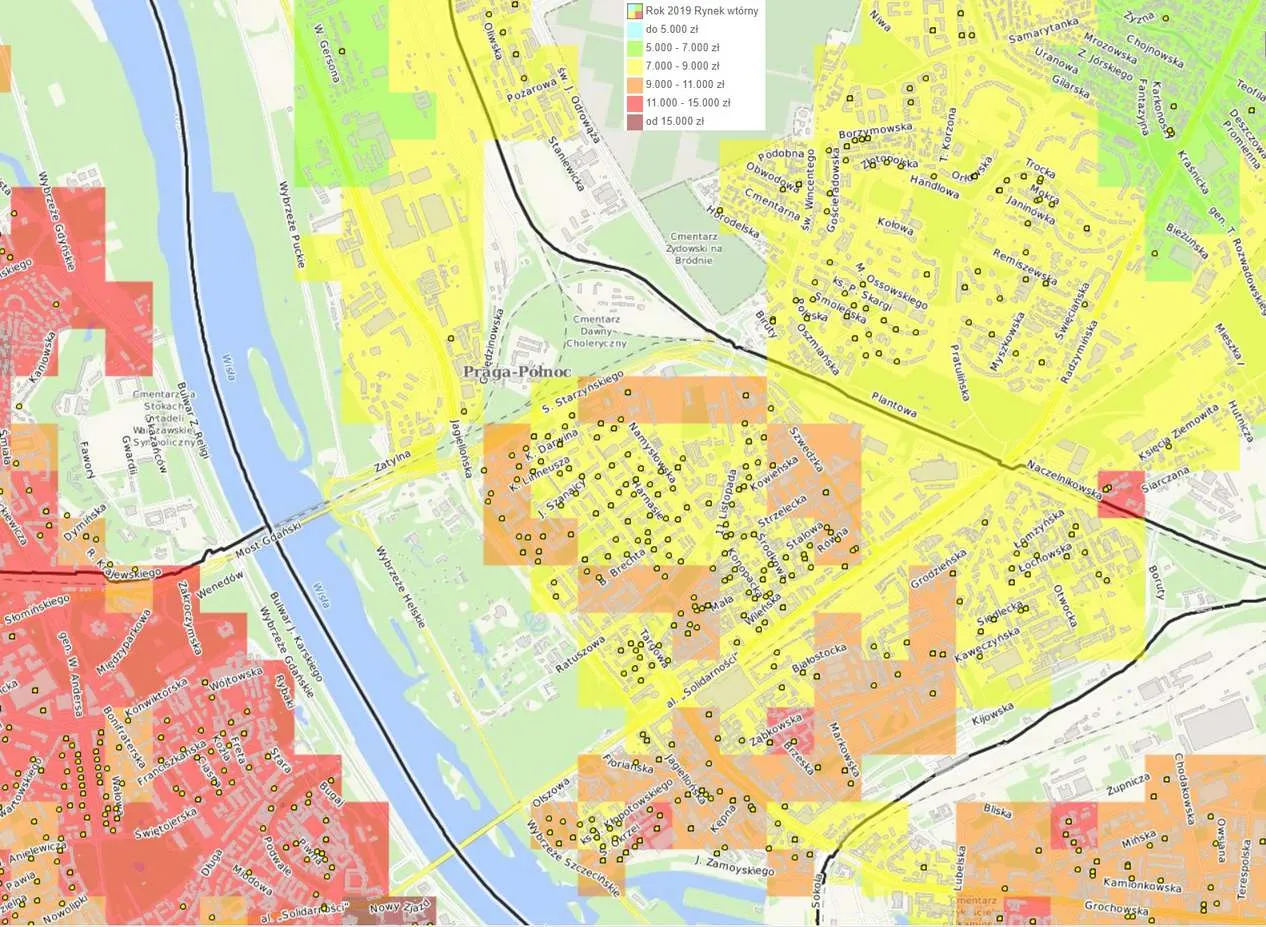 Mapa cen noclegów Praga dzielnice