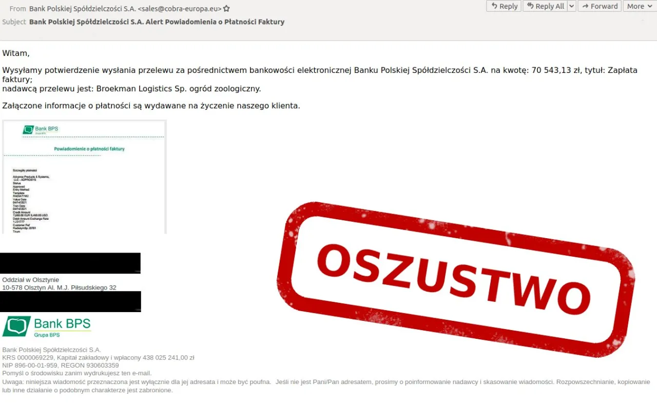 Przykłady wiadomości phishingowych