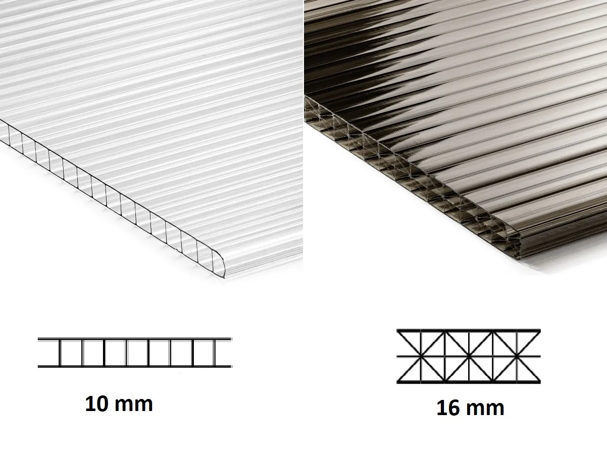 różne grubości poliwęglanu komorowego