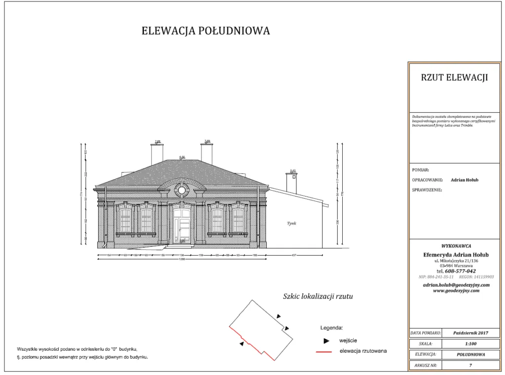 przykładowa dokumentacja inwentaryzacji budynku rzuty elewacje