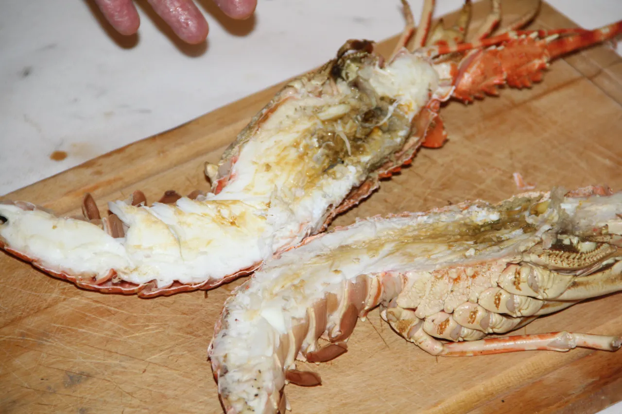 d&eacute;coupe langouste crue en deux