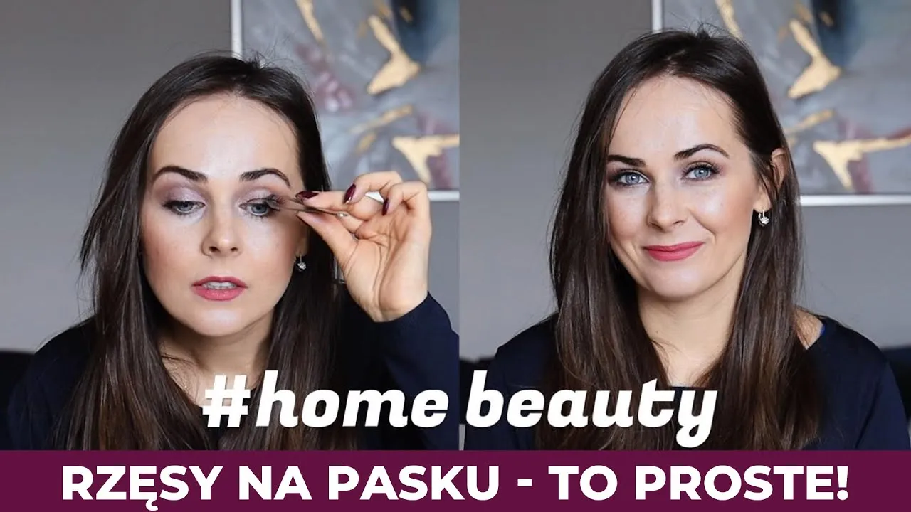 kobieta przyklejająca rzęsy na pasku krok po kroku