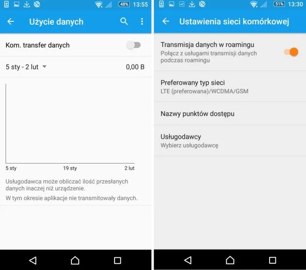 ustawienia telefonu roaming danych android ios