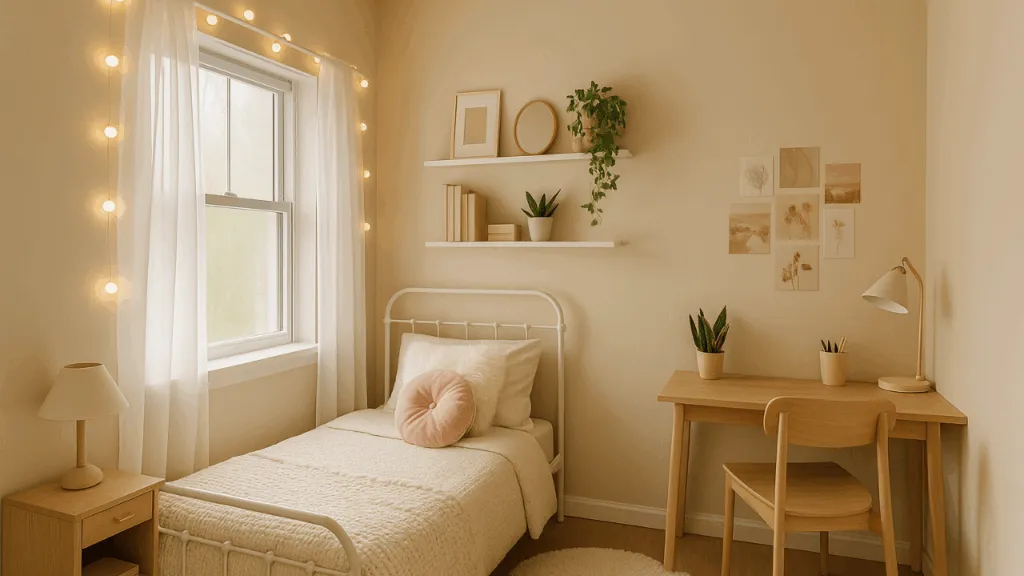 Mały pokój młodzieżowy jasne kolory lustra