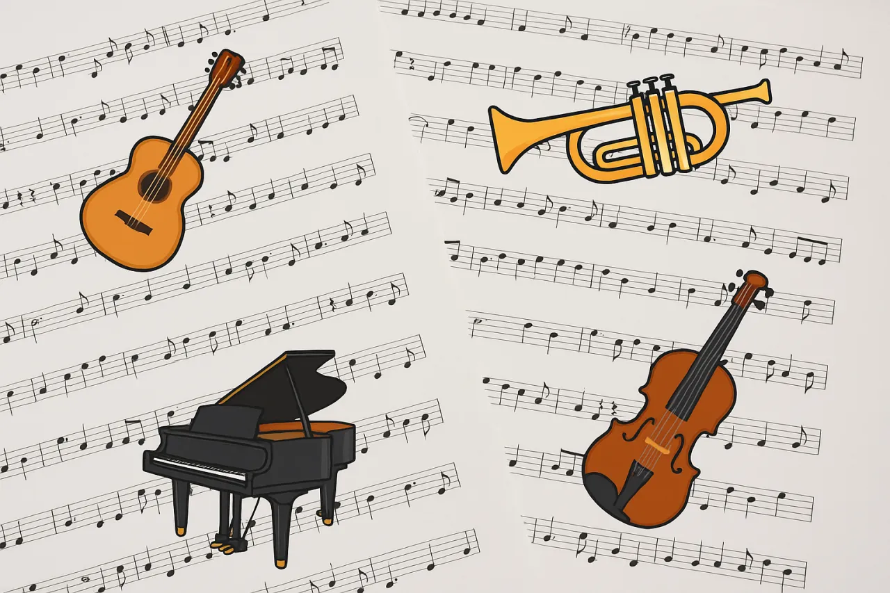 r&oacute;żne instrumenty nuty