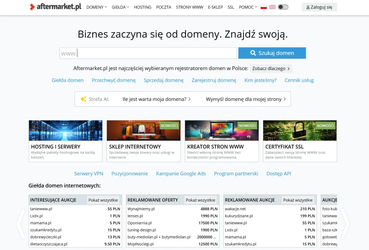 Giełdy domen Aftermarket Sedo