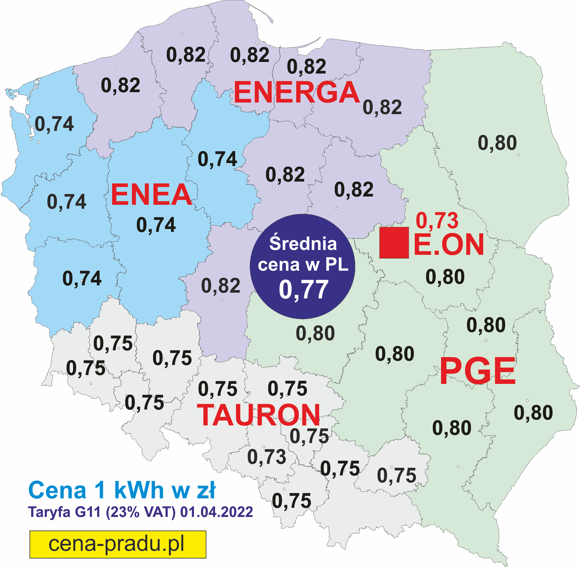 Mapa cen usług elektrycznych w Polsce