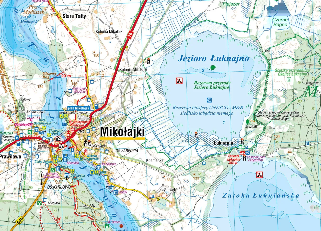 Mapa jezior Lubelszczyzny z zaznaczonymi jeziorami