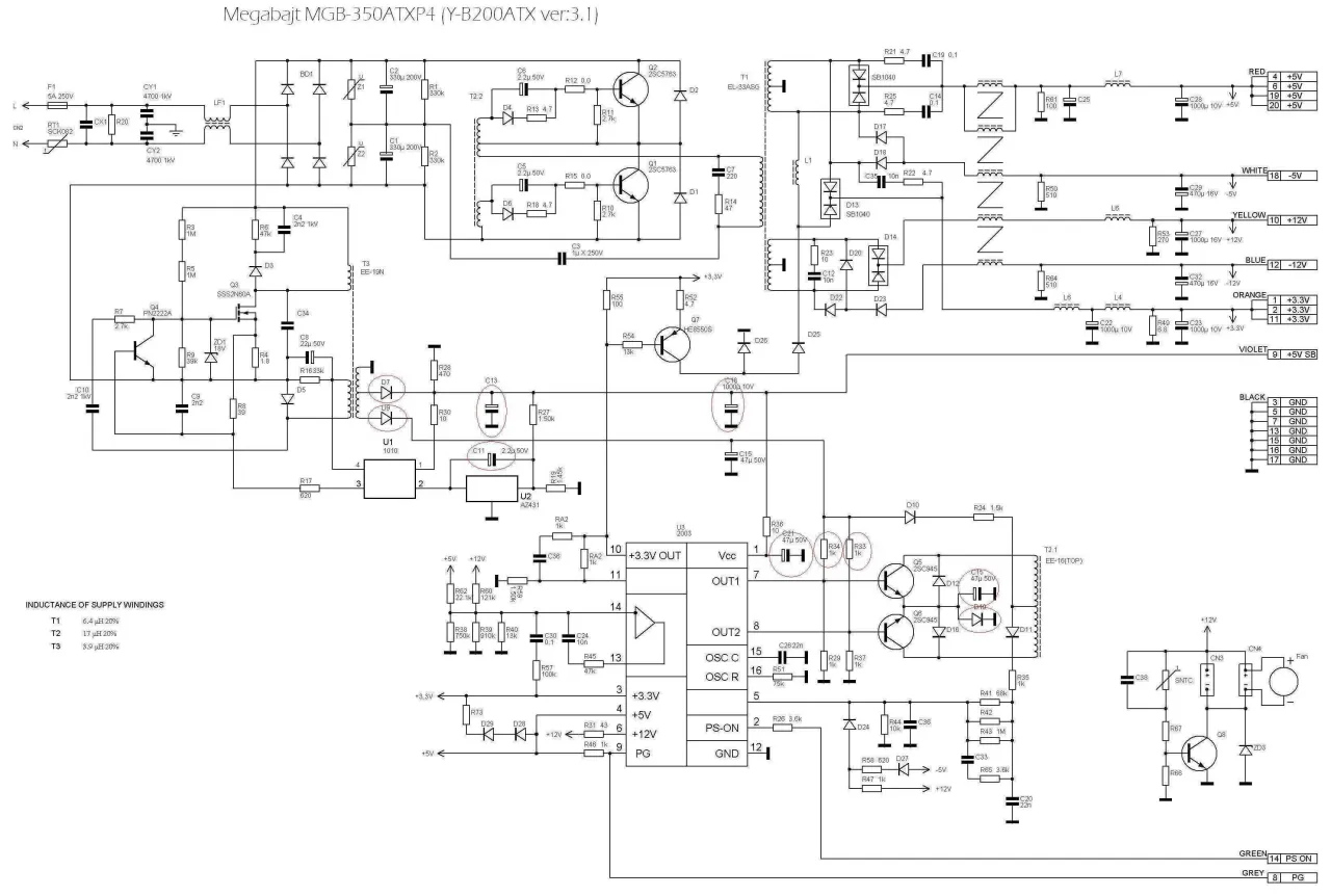otwarty zasilacz ATX schemat budowy