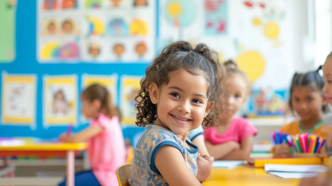 Dzieci na zajęciach językowych, uśmiechnięte