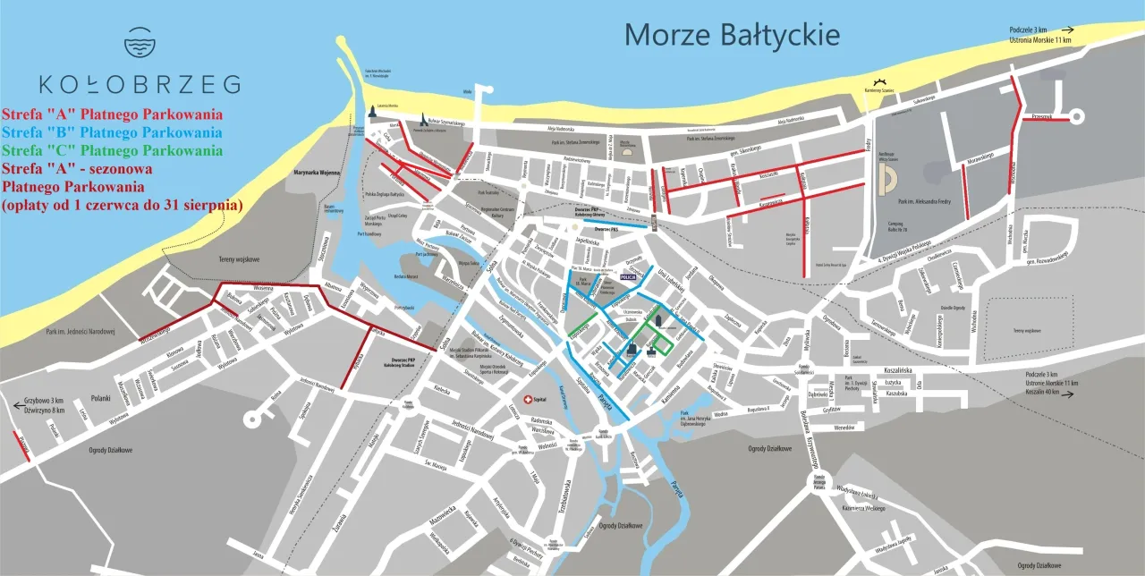 Mapa darmowych parking&oacute;w Kołobrzeg