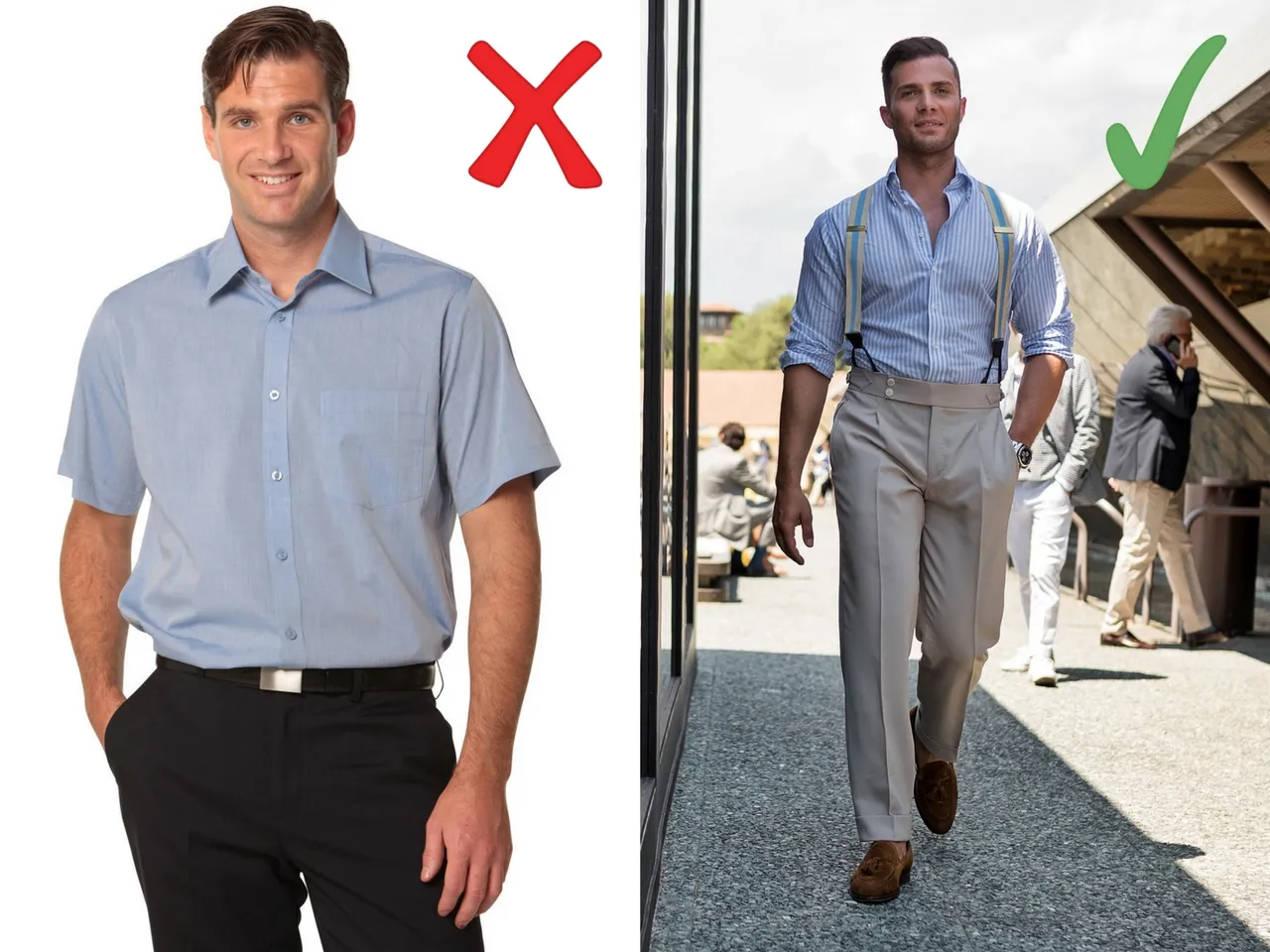 najczęstsze błędy w modzie męskiej koszula krótkim rękawem skarpetki