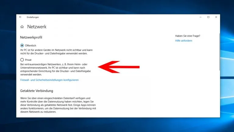 Windows 10 Netzwerkprofil &auml;ndern Einstellungen