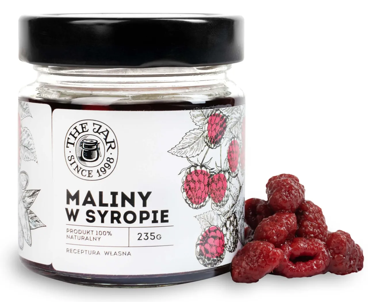 Świeże maliny, cukier i cytryny do syropu