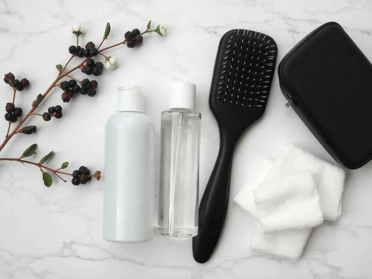 Brudna szczotka do włos&oacute;w z włosami i kurzem