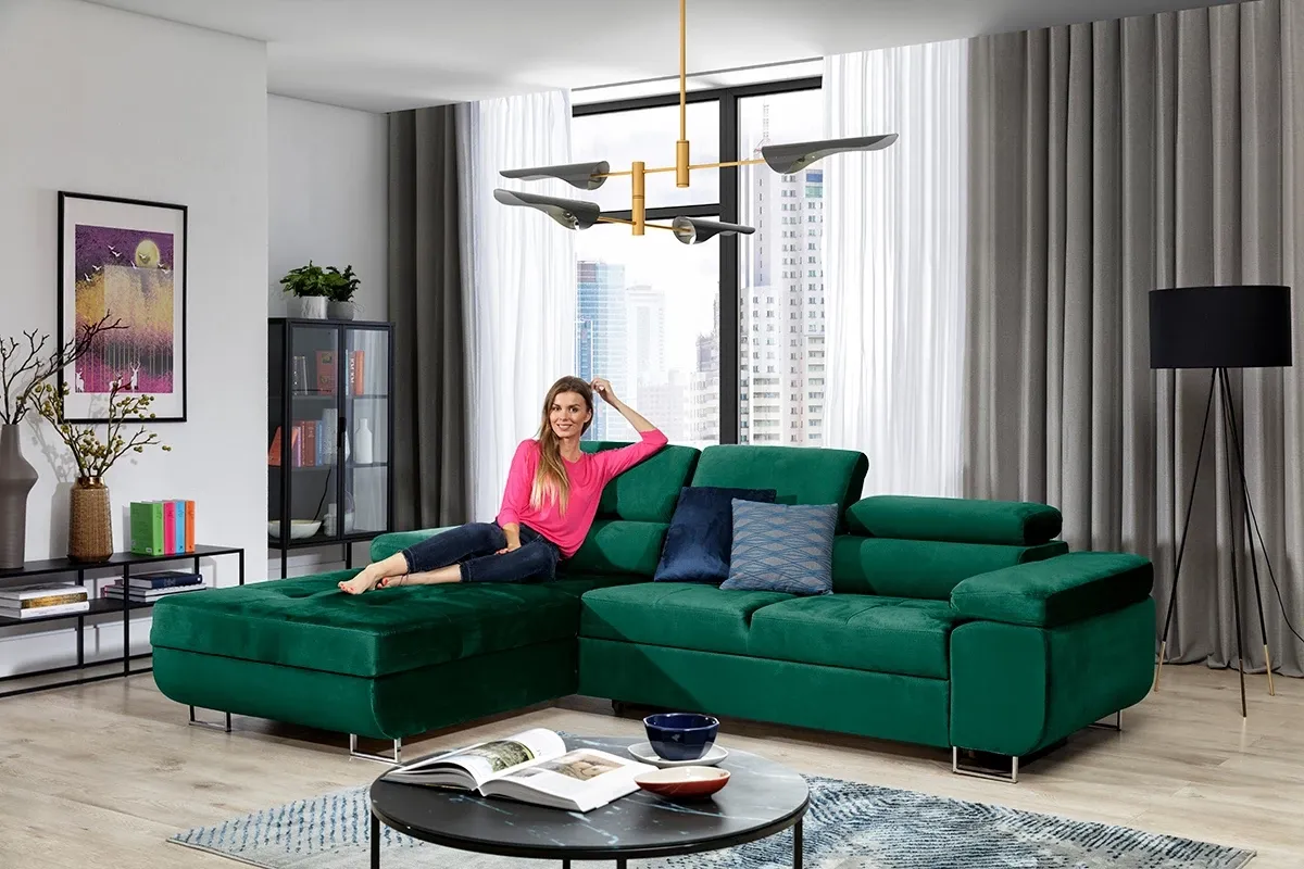 Narożnik butelkowa zieleń granat musztardowy inspiracje