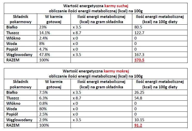 Por&oacute;wnanie karmy suchej i mokrej dla psa infografika