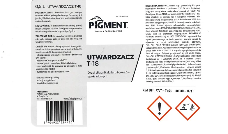Etykieta farby wydajność m2/l