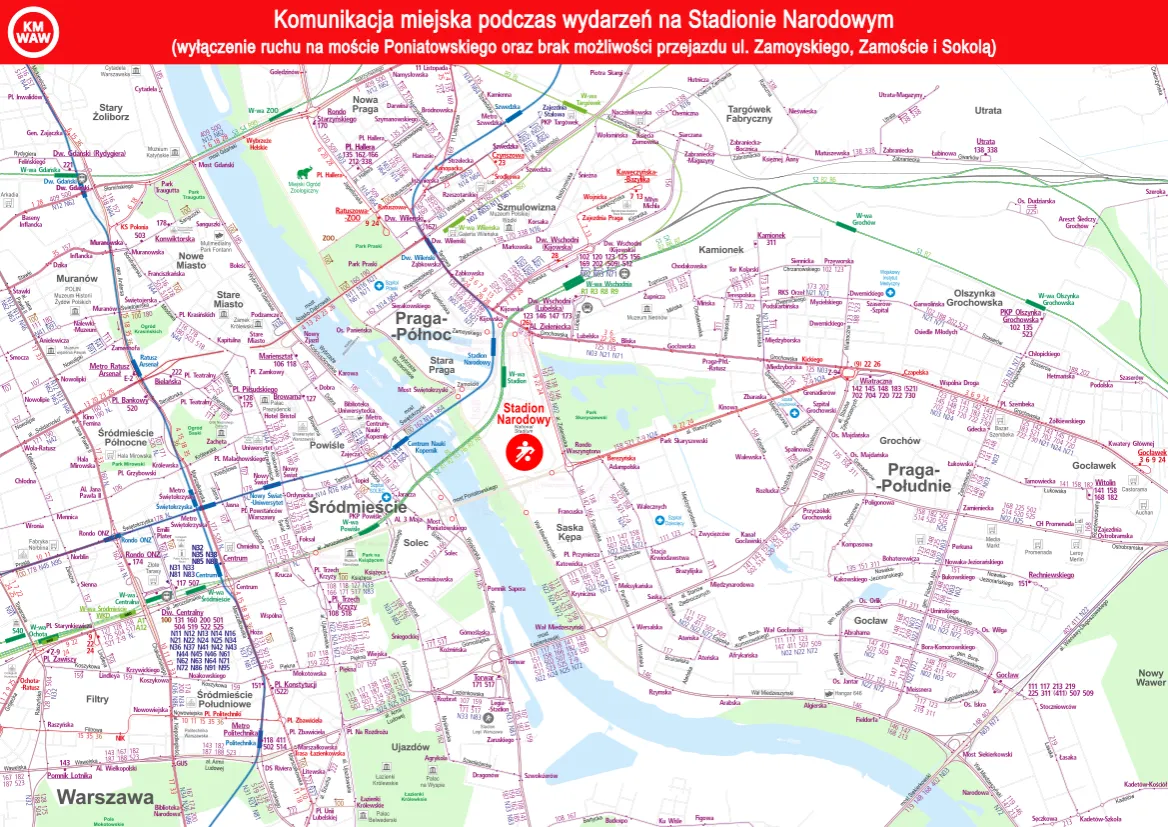 Mapa transportu publicznego Warszawa