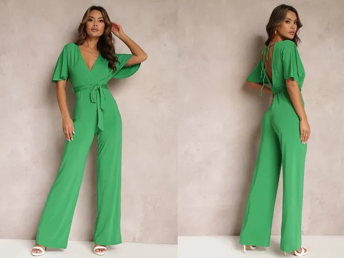 kolaż elegancka sukienka garnitur damski i kombinezon na wesele